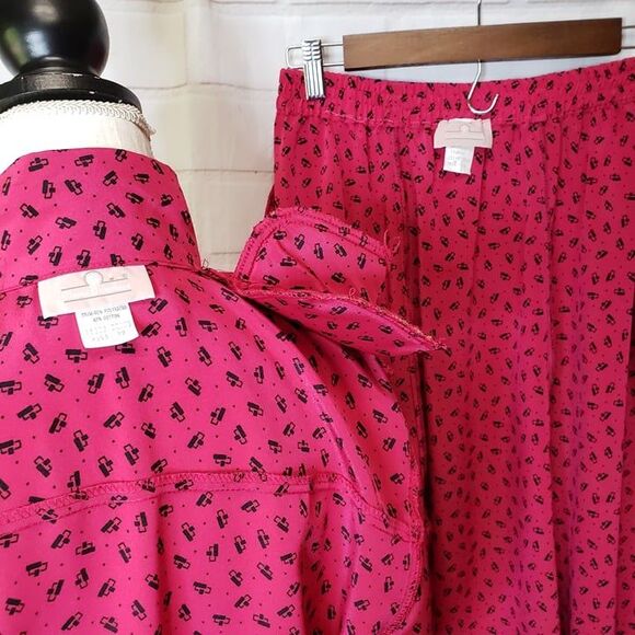 COOL Vintage 70s 80s Classic Directions Fuchsia Print Skirt Set womens 12 L larg - Picture 5 of 7